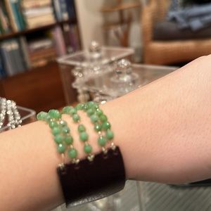 boho jade bead and leather cuff